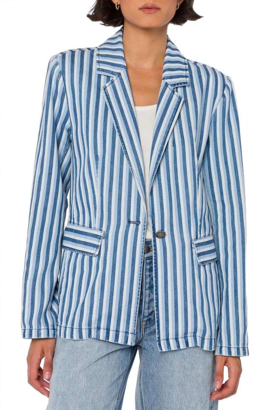 NEW VELVET HEART deni single button blazer in blue stripe